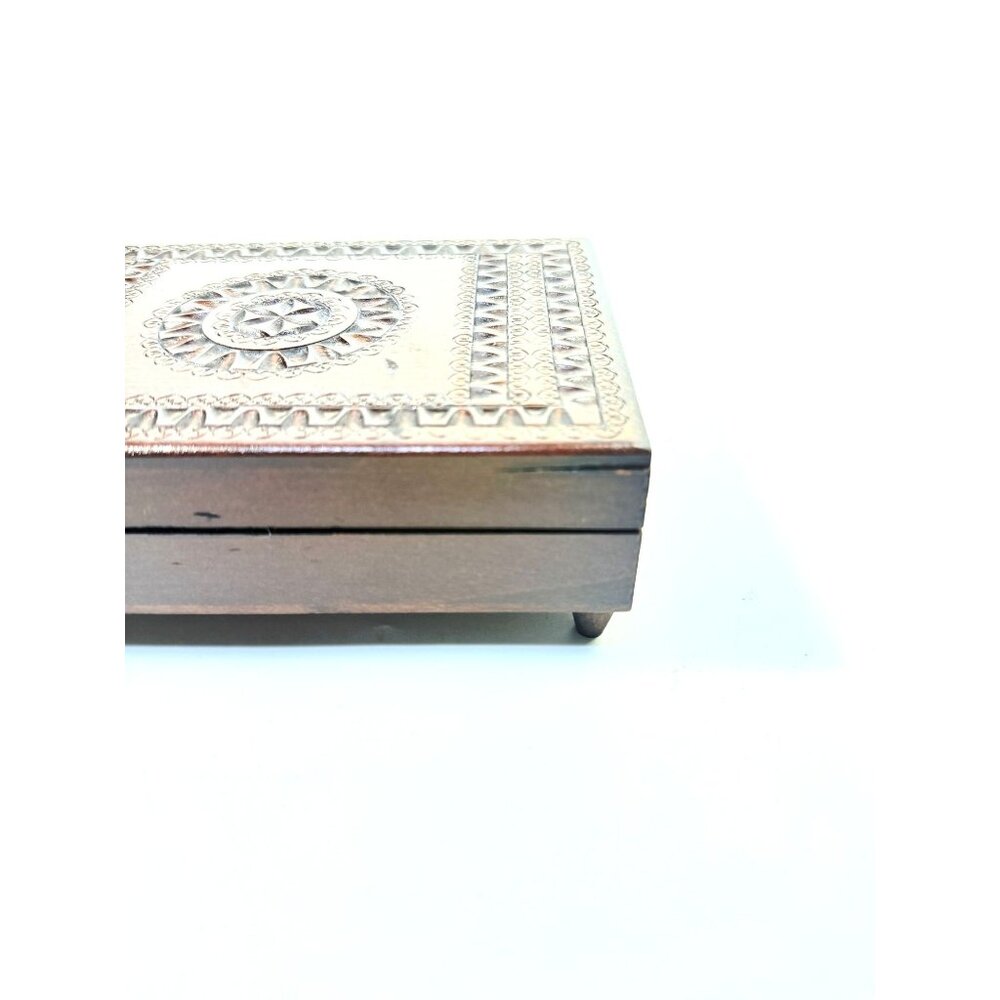 Wooden Music Box Trinket Jewelry Hand Carved Vintage Poland Lidded Handmade Smal - Picture 7 of 16